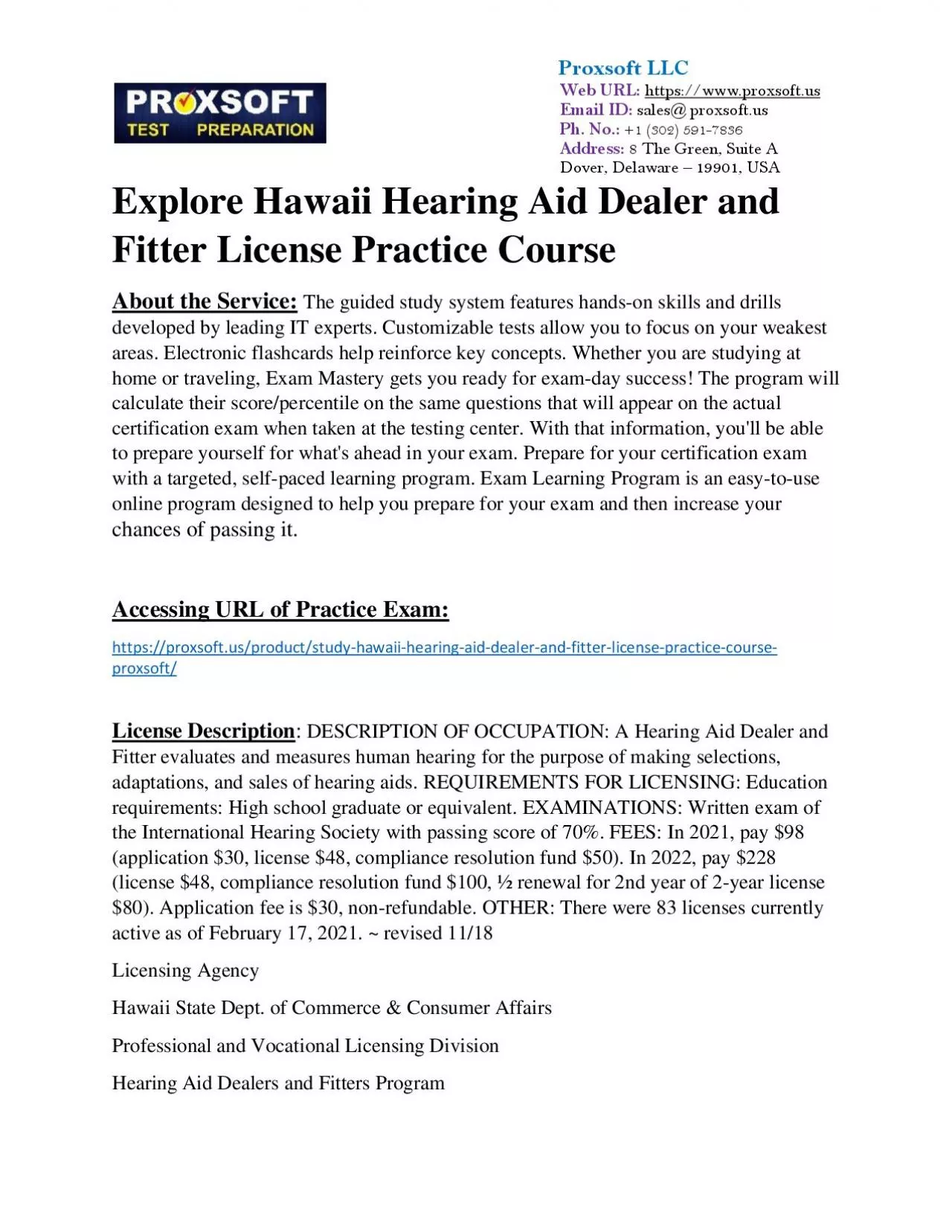 Explore Hawaii Hearing Aid Dealer and Fitter License Practice Course