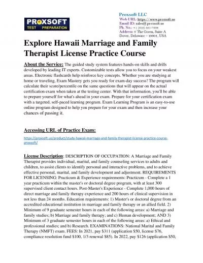 Explore Hawaii Marriage and Family Therapist License Practice Course