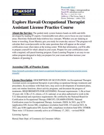 Explore Hawaii Occupational Therapist Assistant License Practice Course