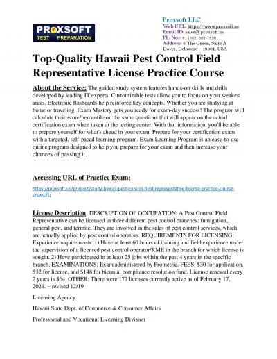 Top-Quality Hawaii Pest Control Field Representative License Practice Course