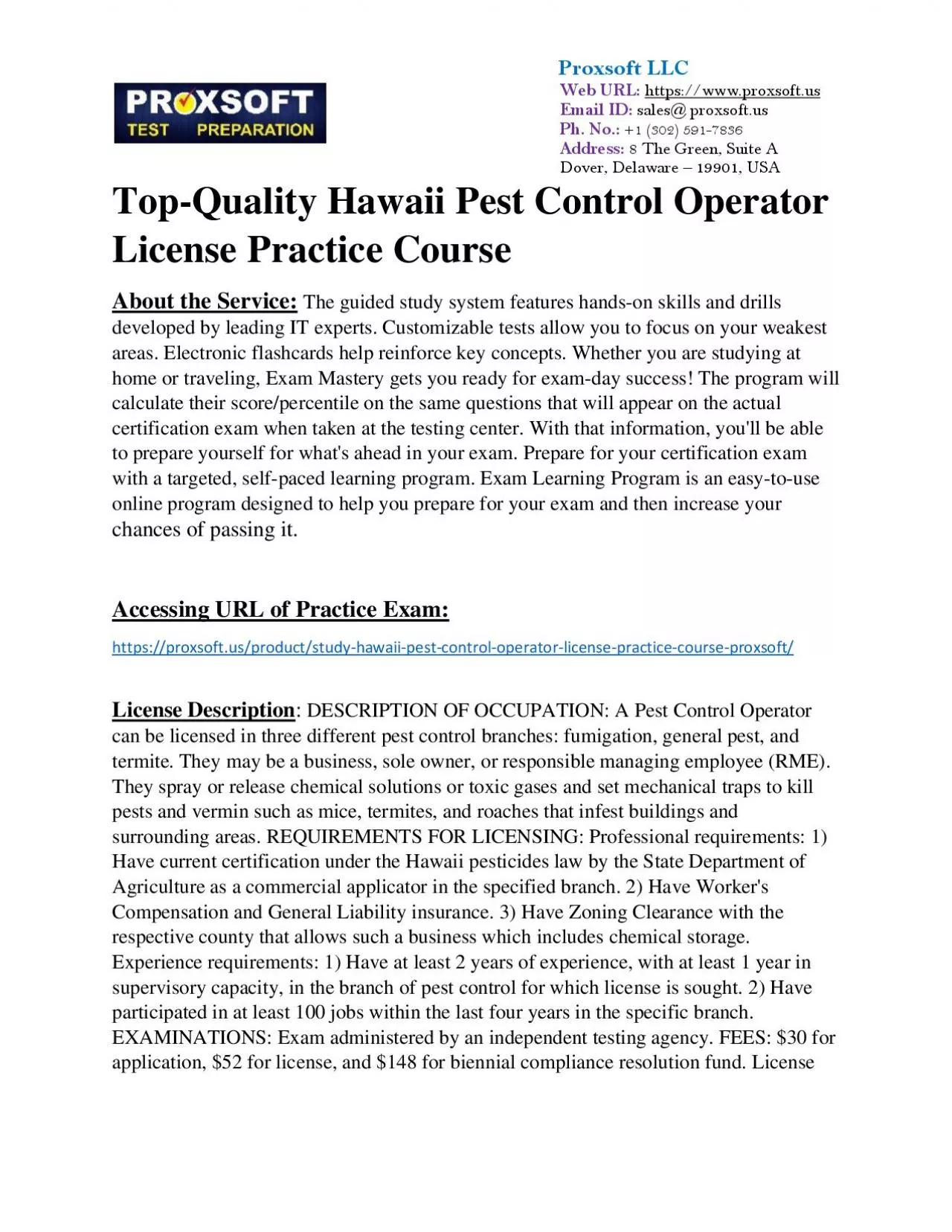 PDF-Top-Quality Hawaii Pest Control Operator License Practice Course