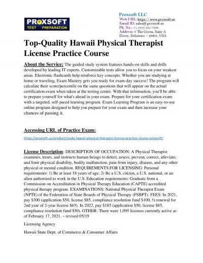 Top-Quality Hawaii Physical Therapist License Practice Course