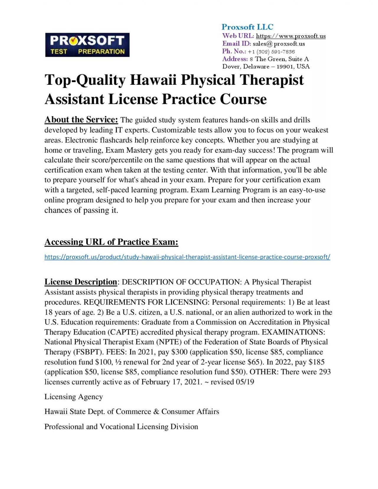 PDF-Top-Quality Hawaii Physical Therapist Assistant License Practice Course