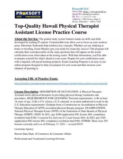 Top-Quality Hawaii Physical Therapist Assistant License Practice Course