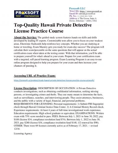 Top-Quality Hawaii Private Detective License Practice Course
