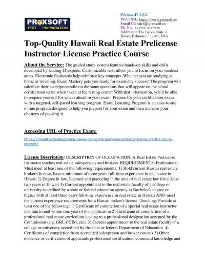 Top-Quality Hawaii Real Estate Prelicense Instructor License Practice Course