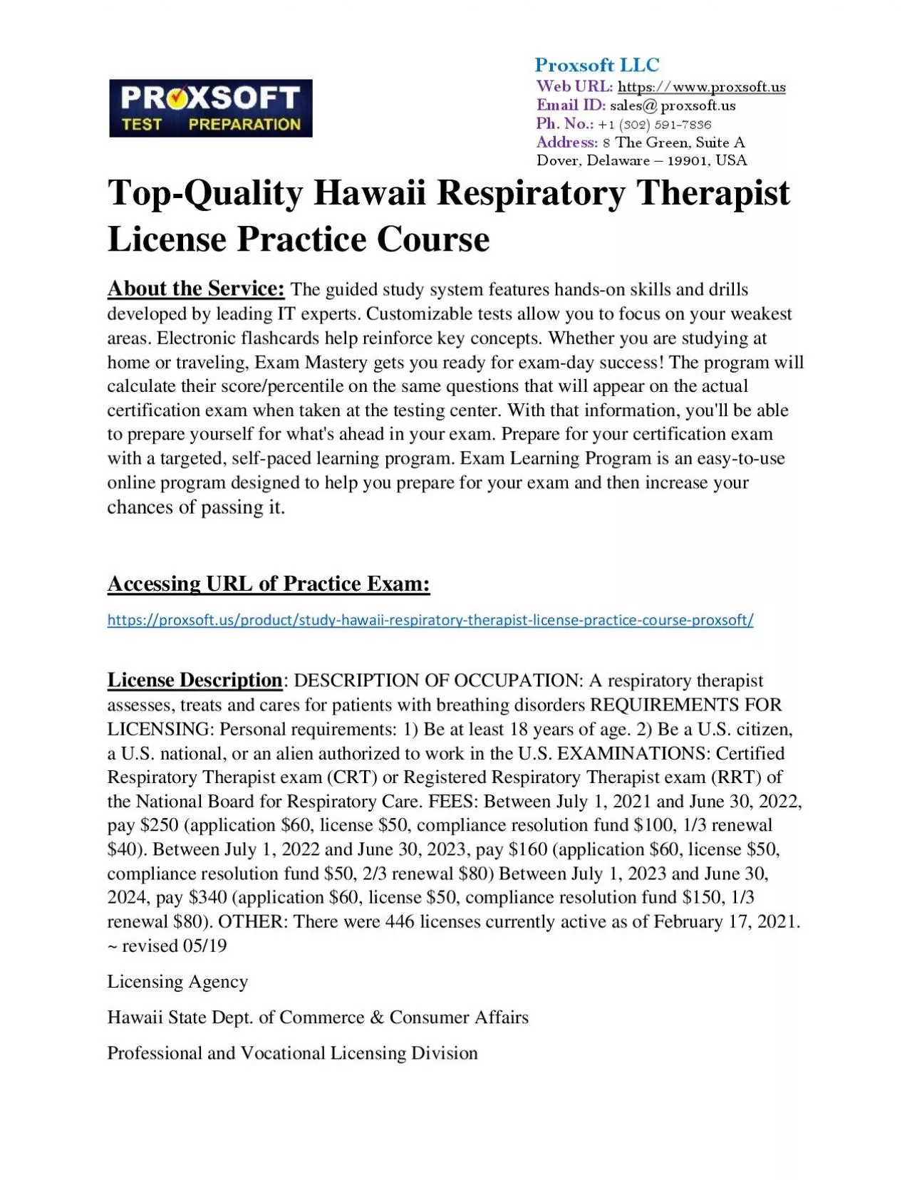 PDF-Top-Quality Hawaii Respiratory Therapist License Practice Course