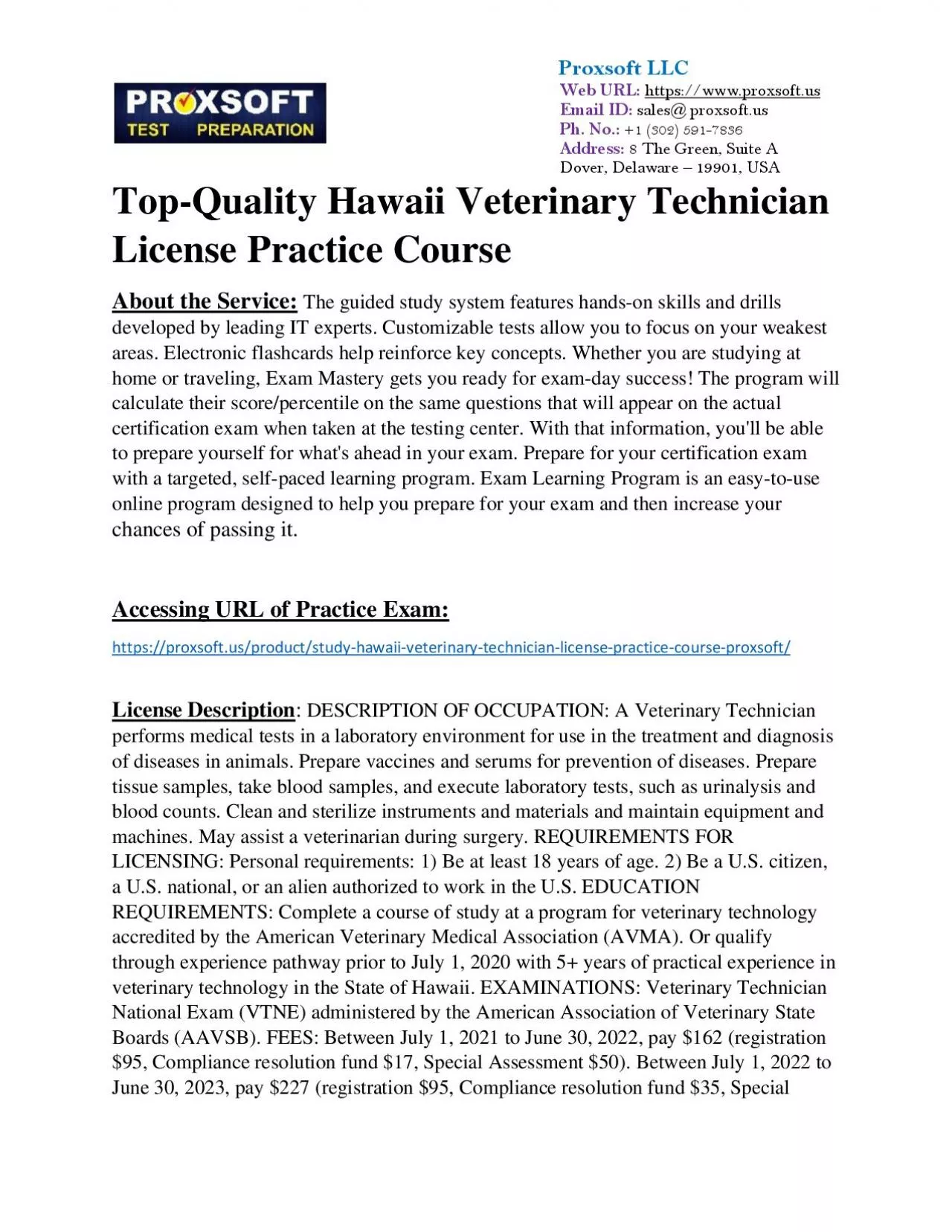 PDF-Top-Quality Hawaii Veterinary Technician License Practice Course