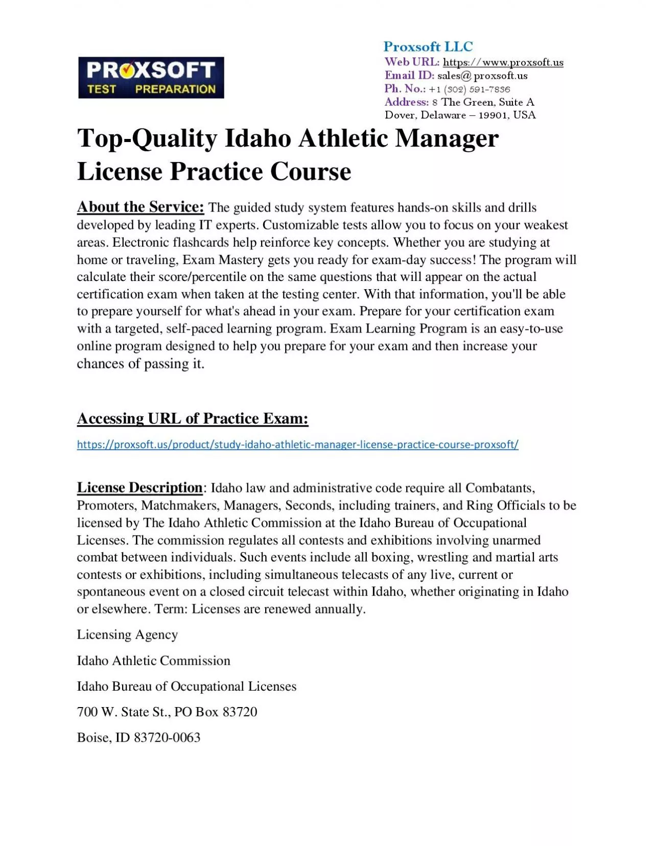 PDF-Top-Quality Idaho Athletic Manager License Practice Course