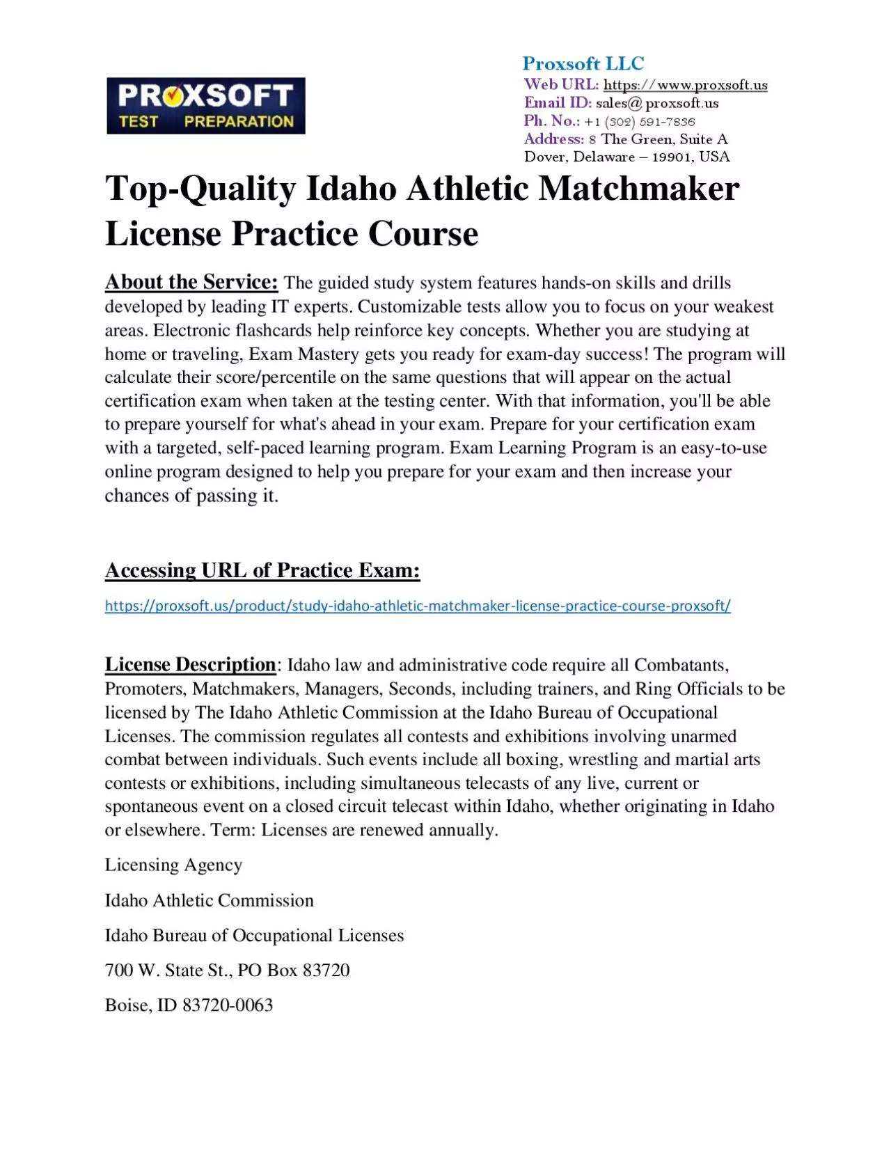 PDF-Top-Quality Idaho Athletic Matchmaker License Practice Course