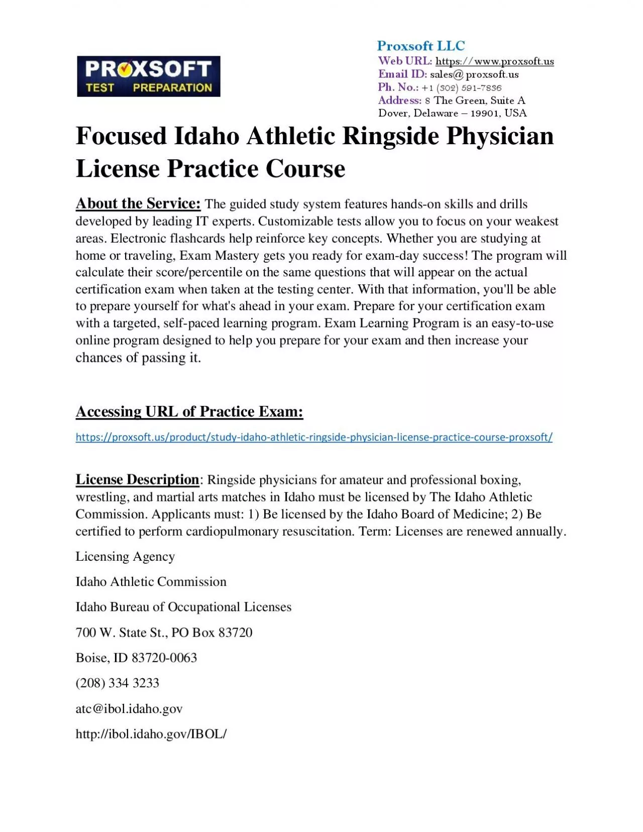 PDF-Focused Idaho Athletic Ringside Physician License Practice Course