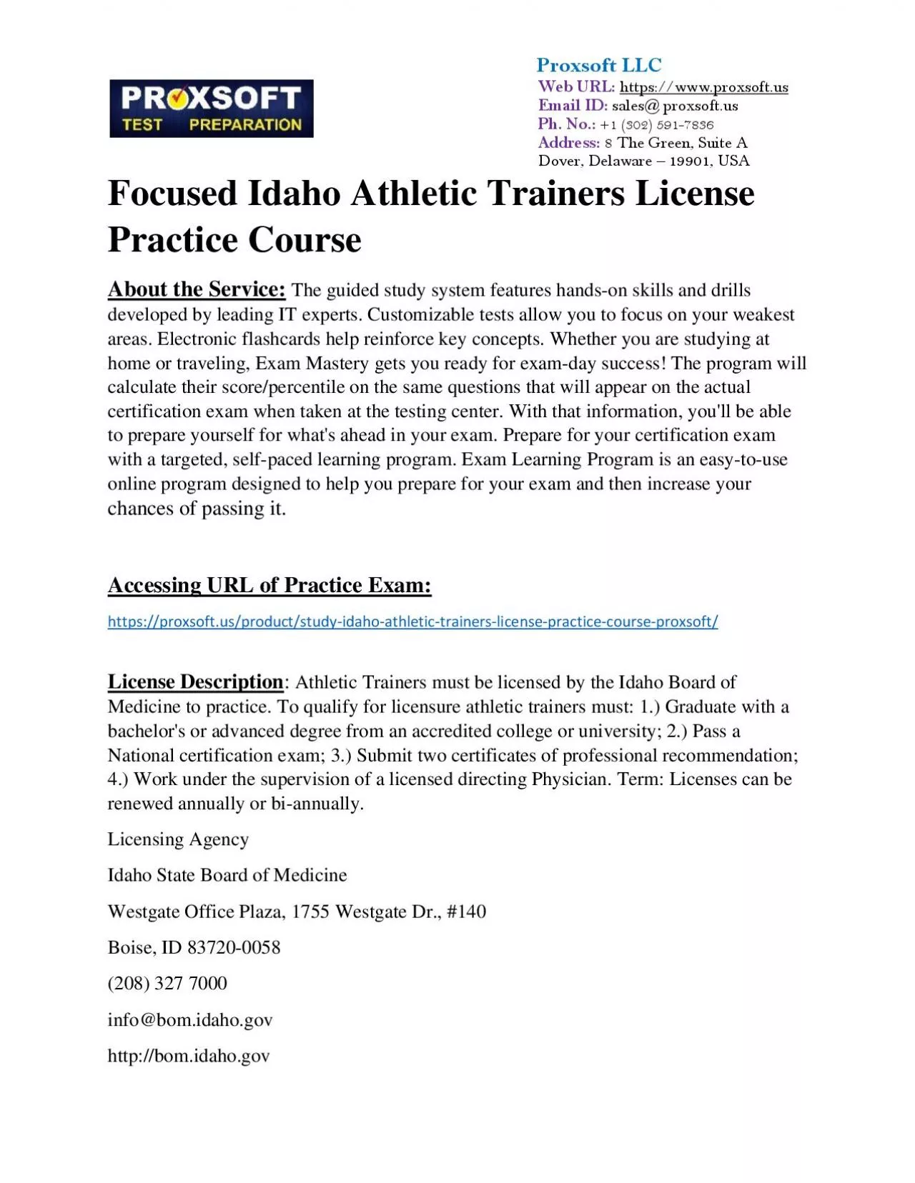 PDF-Focused Idaho Athletic Trainers License Practice Course