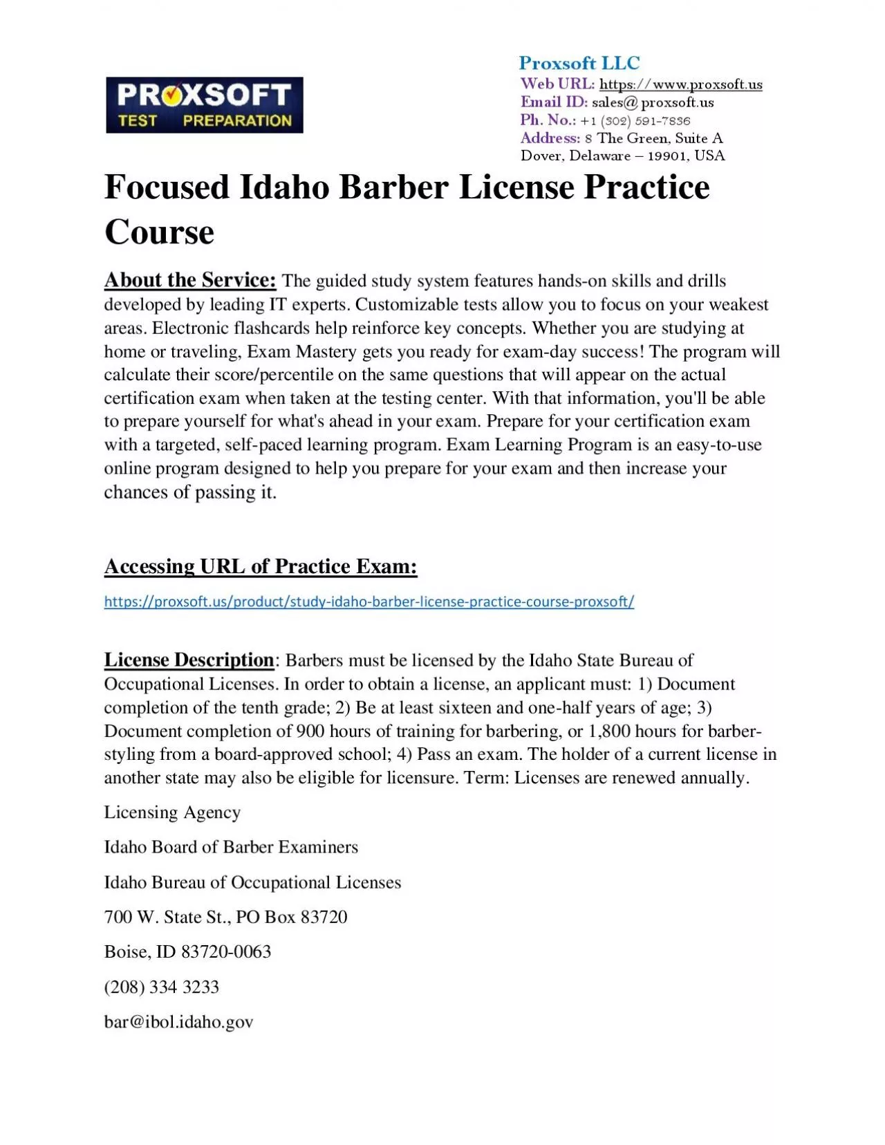 PDF-Focused Idaho Barber License Practice Course