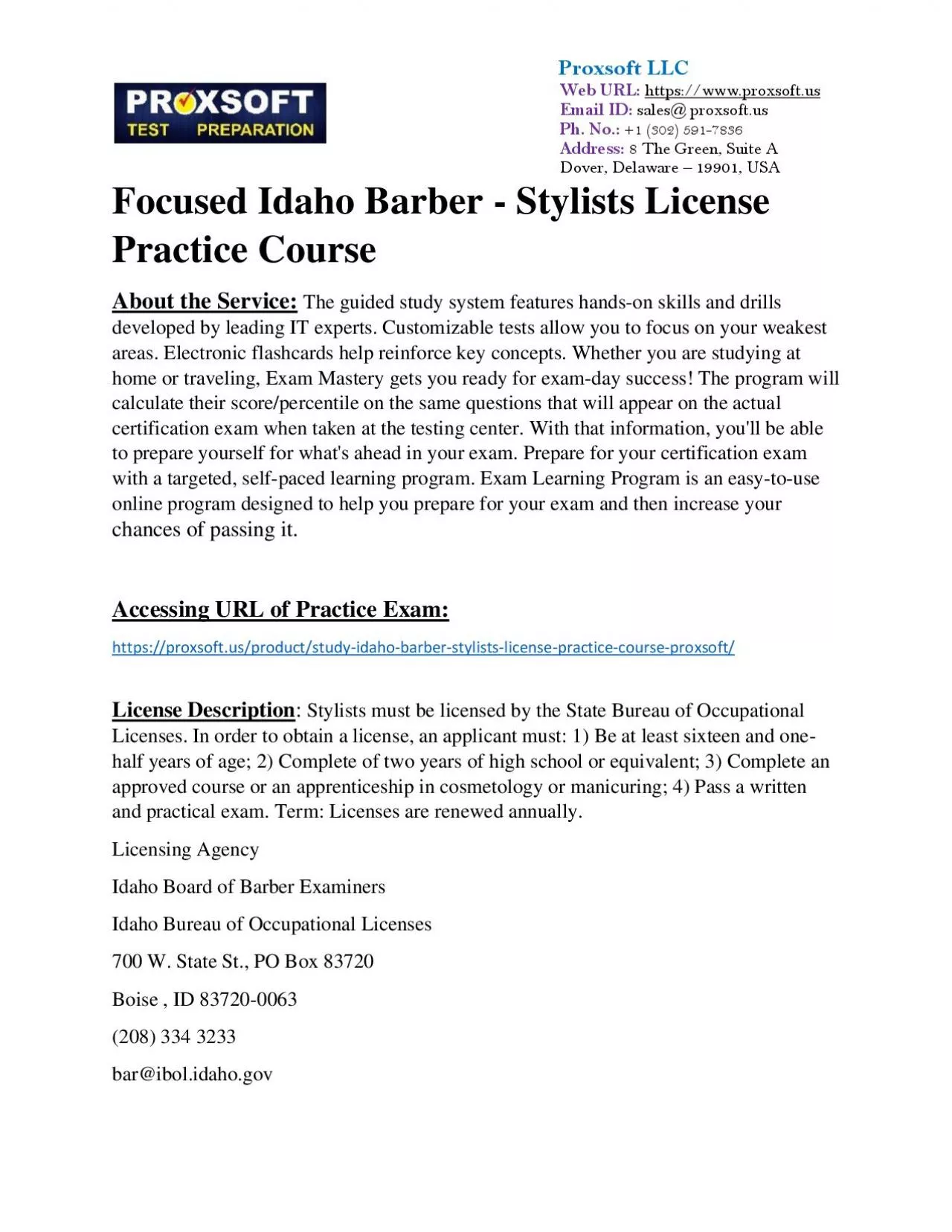 PDF-Focused Idaho Barber - Stylists License Practice Course