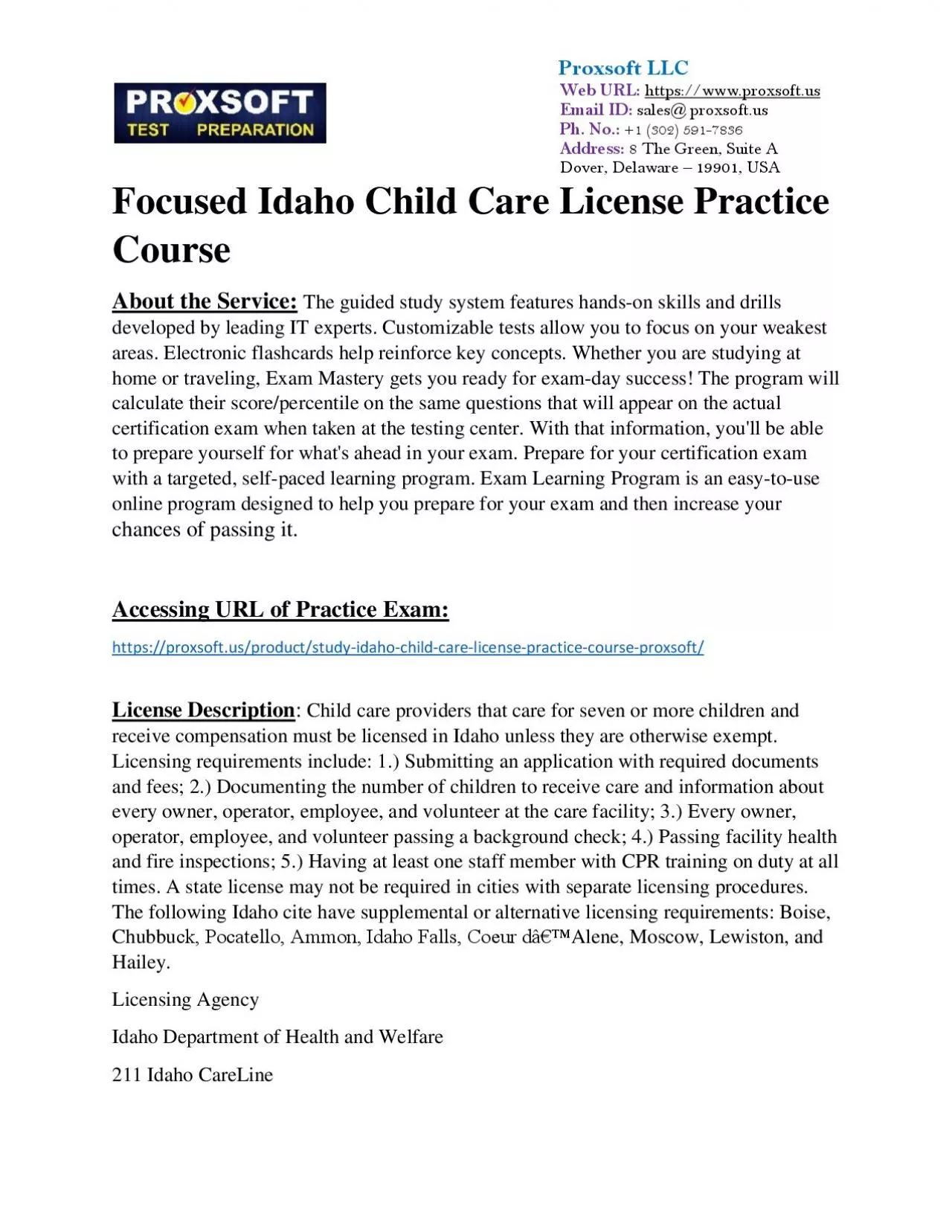 PDF-Focused Idaho Child Care License Practice Course