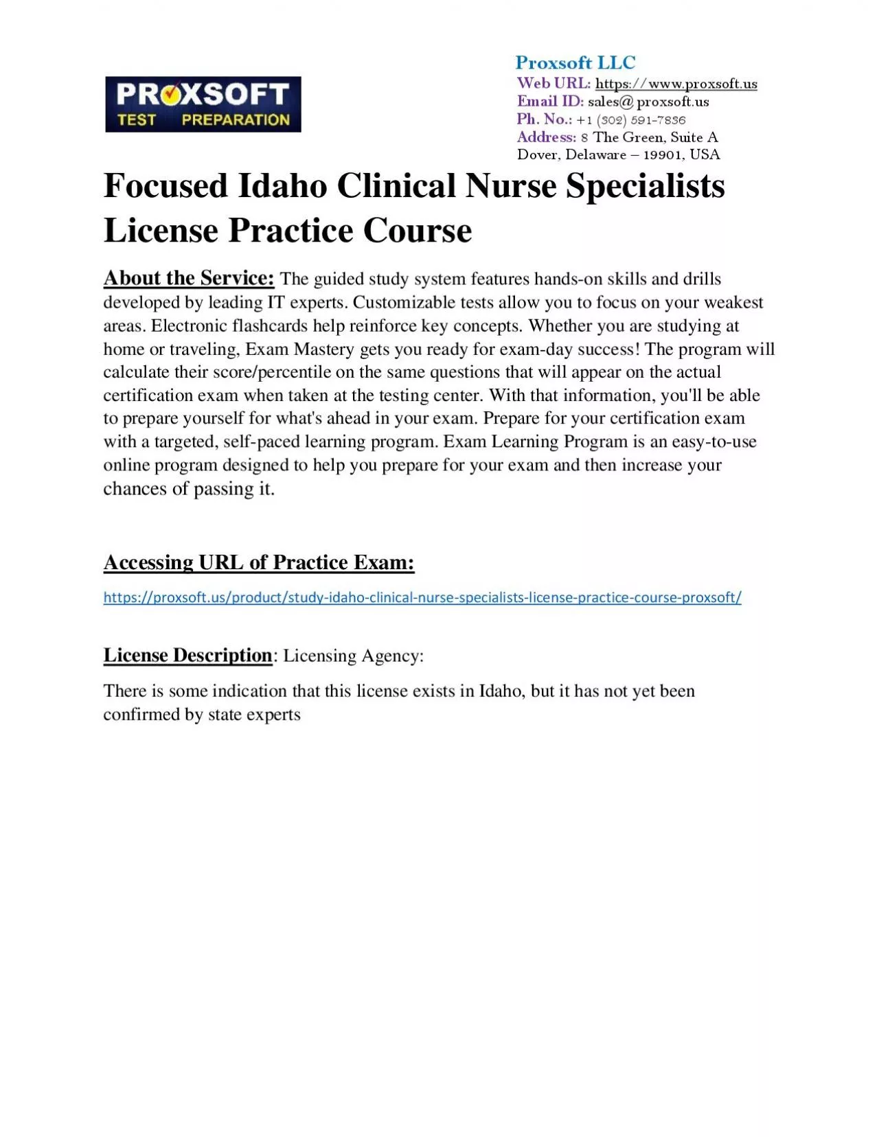 PDF-Focused Idaho Clinical Nurse Specialists License Practice Course