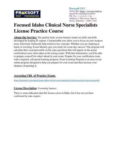 Focused Idaho Clinical Nurse Specialists License Practice Course