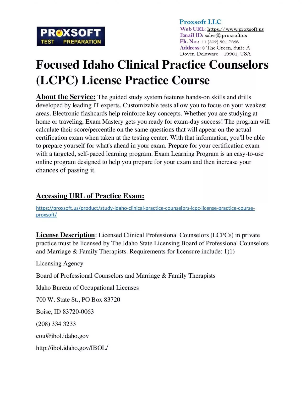 PDF-Focused Idaho Clinical Practice Counselors (LCPC) License Practice Course