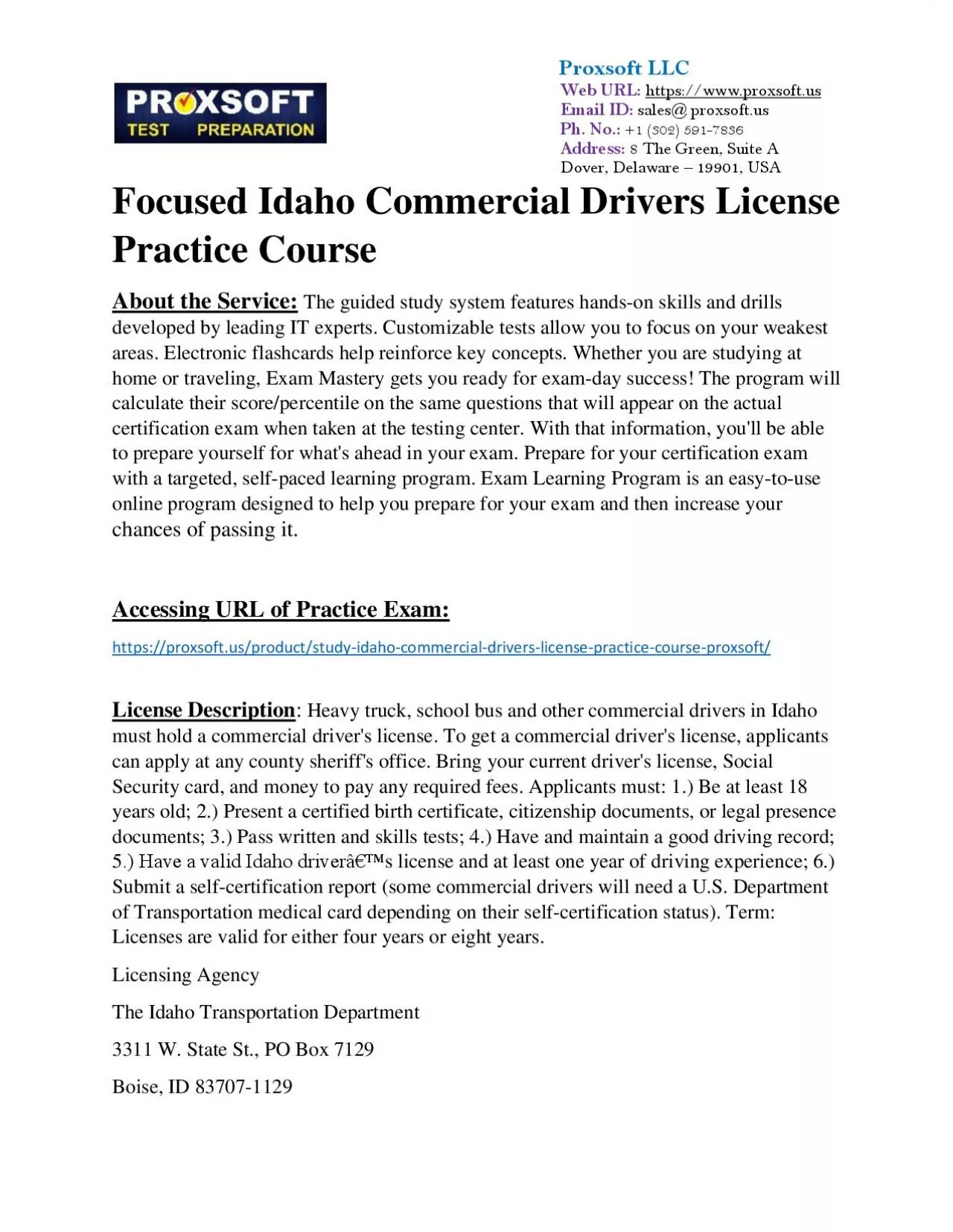 PDF-Focused Idaho Commercial Drivers License Practice Course