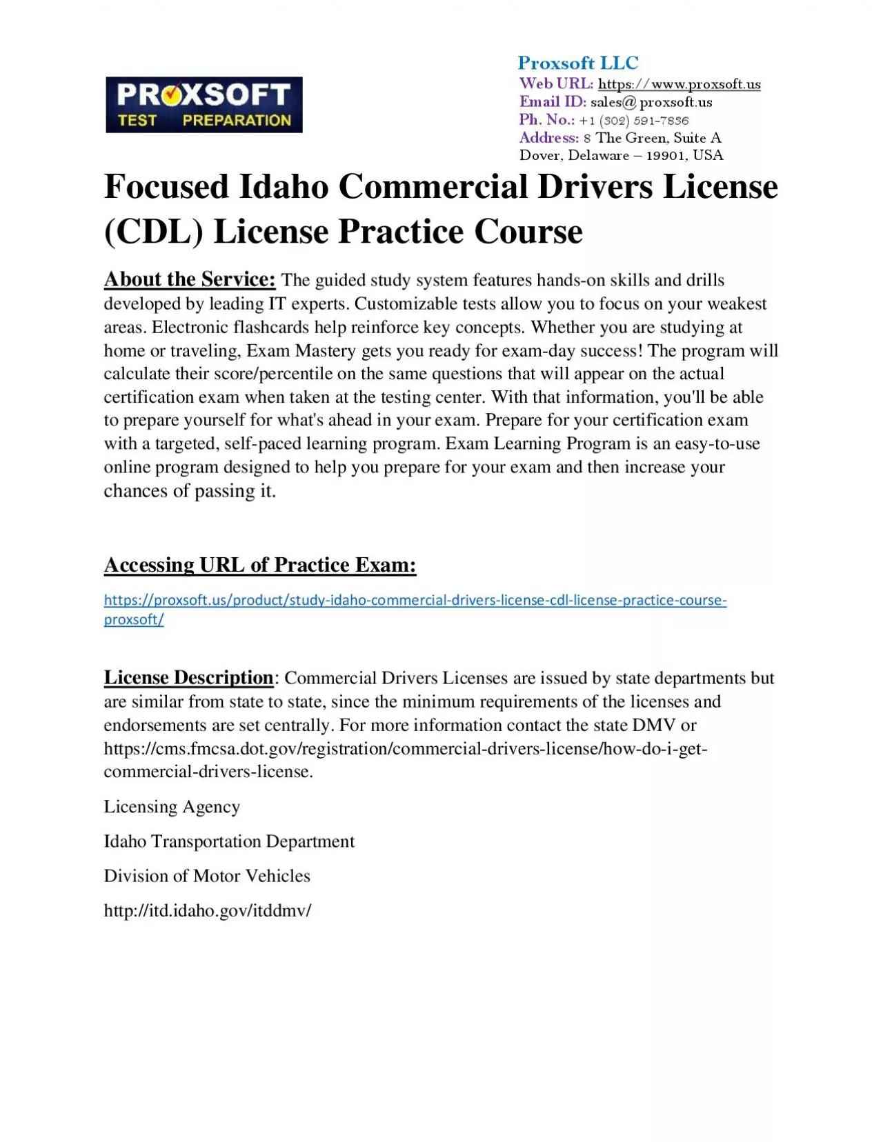 Focused Idaho Commercial Drivers License (CDL) License Practice Course
