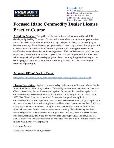 Focused Idaho Commodity Dealer License Practice Course