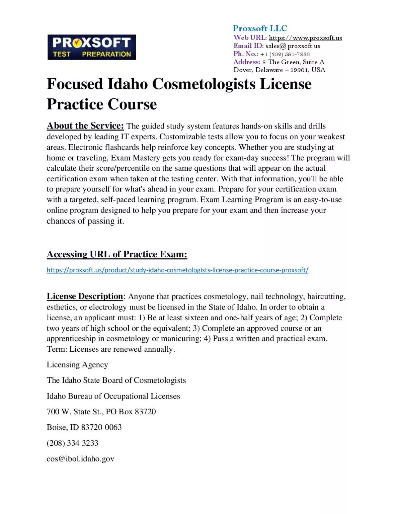 PDF-Focused Idaho Cosmetologists License Practice Course