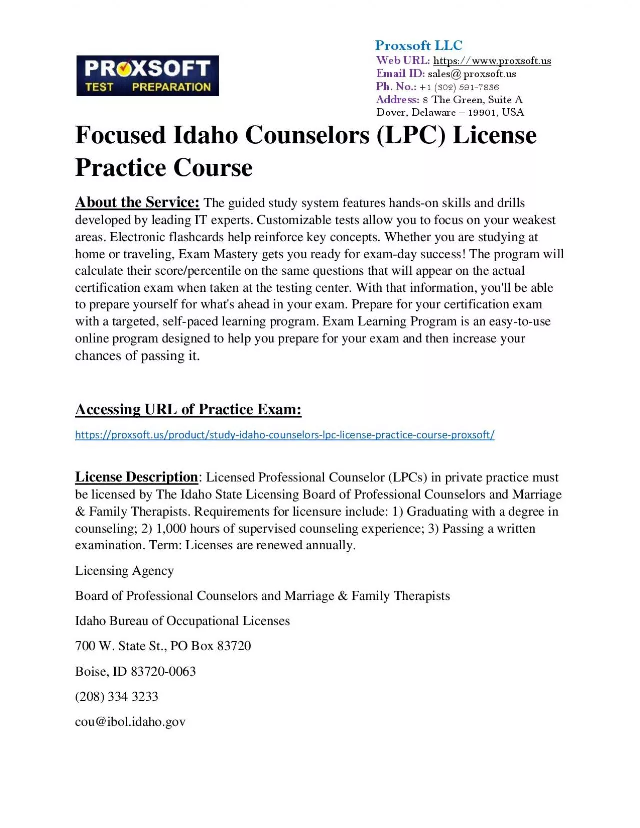 PDF-Focused Idaho Counselors (LPC) License Practice Course