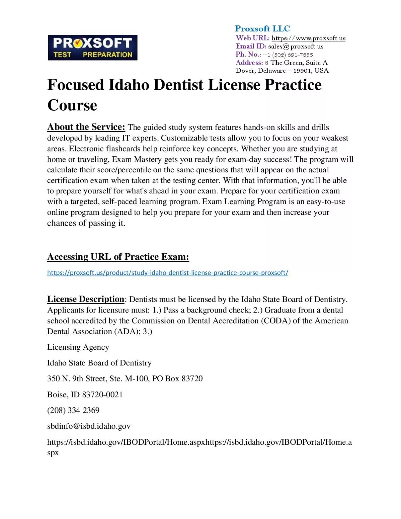 PDF-Focused Idaho Dentist License Practice Course