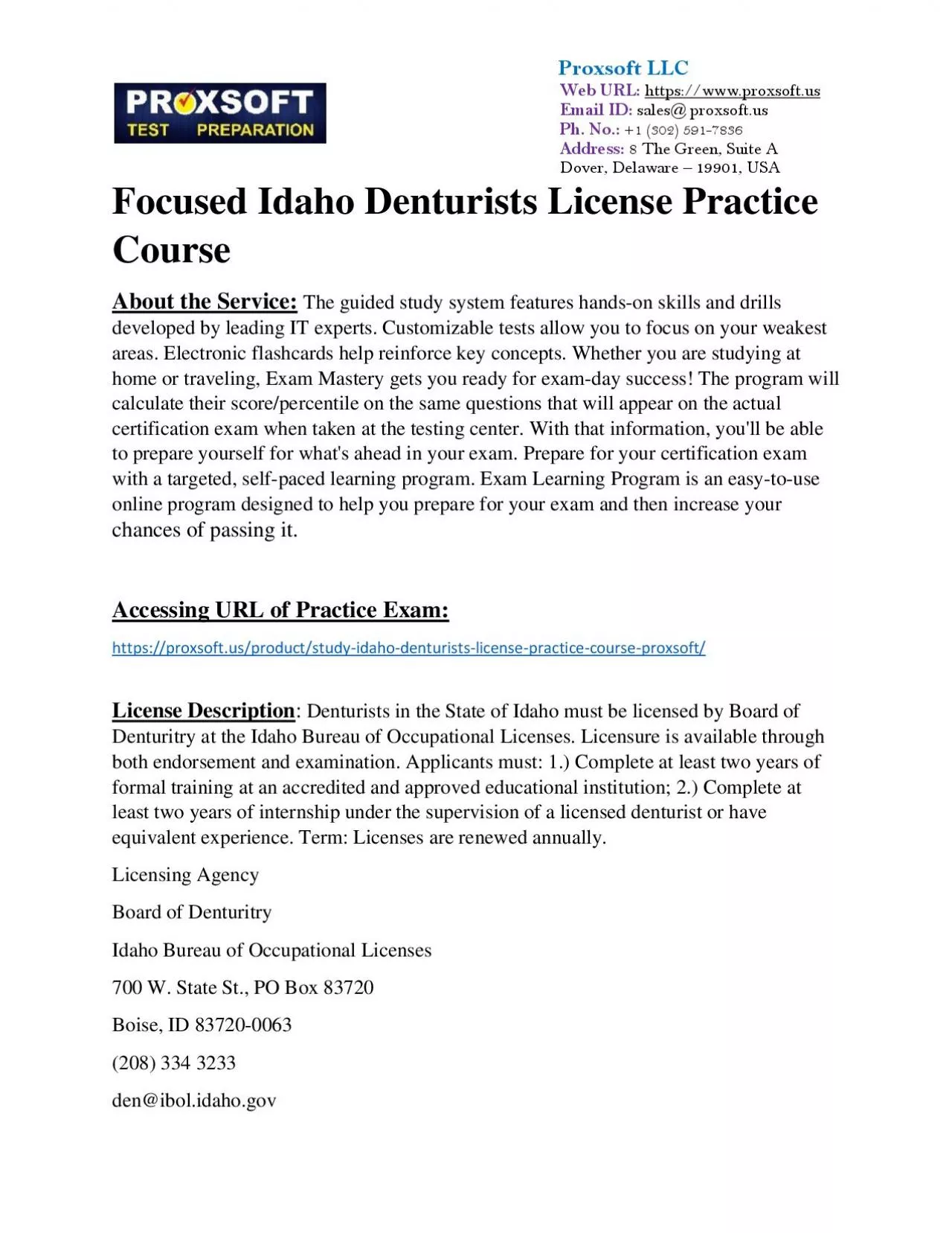 PDF-Focused Idaho Denturists License Practice Course