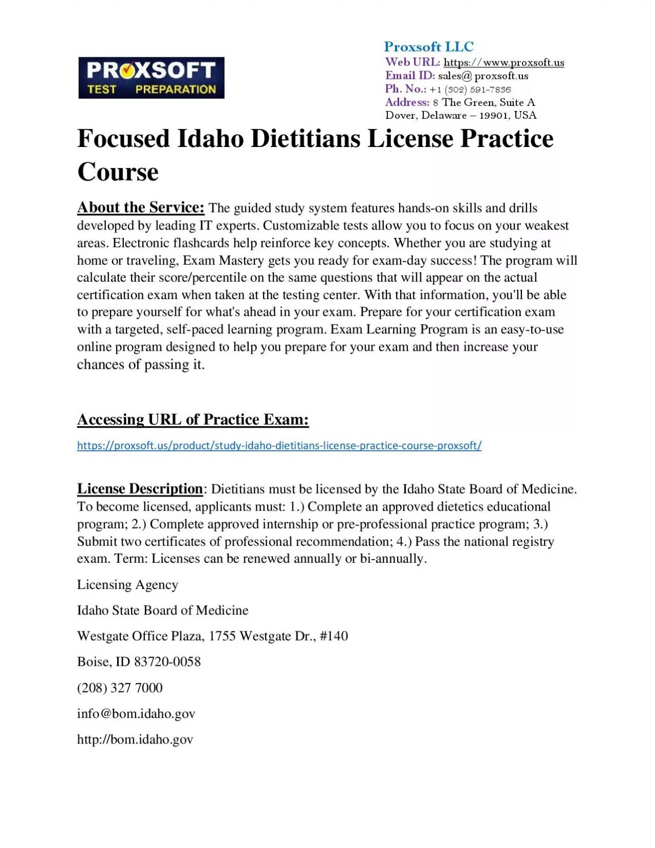 PDF-Focused Idaho Dietitians License Practice Course