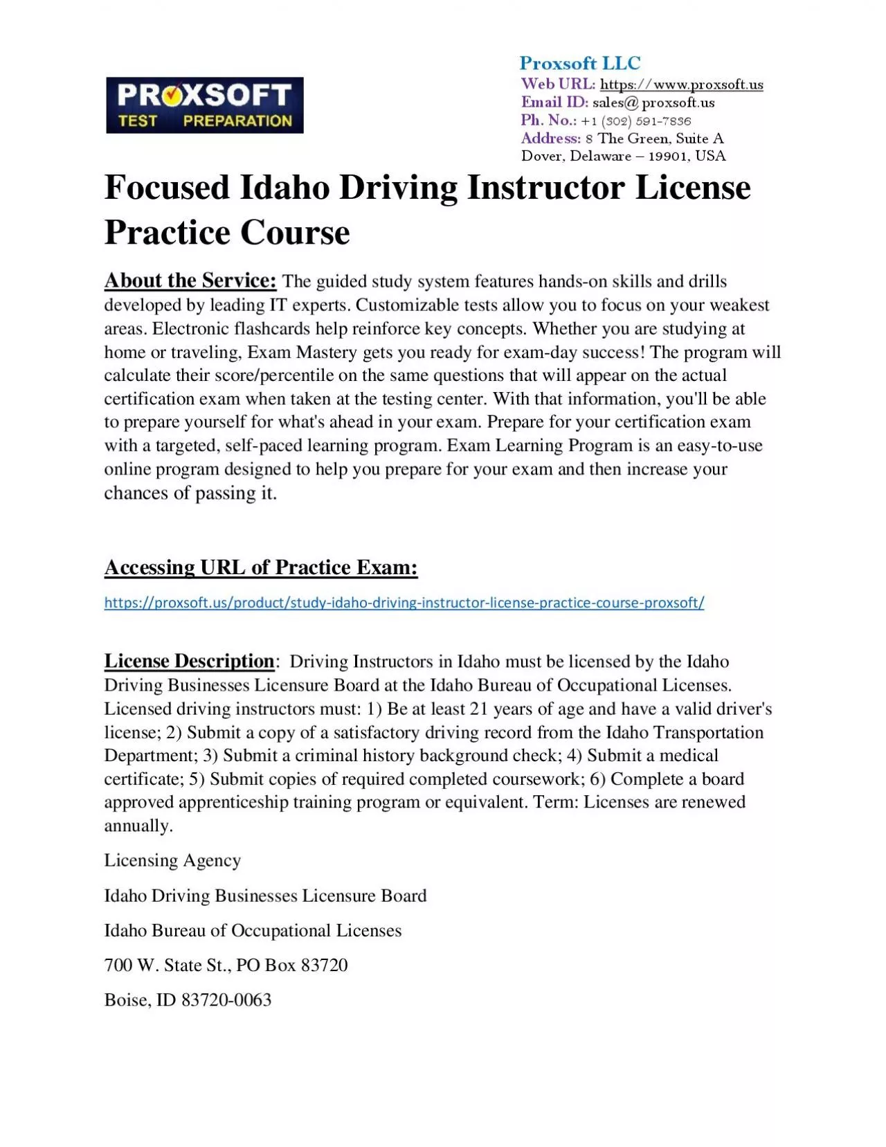 PDF-Focused Idaho Driving Instructor License Practice Course