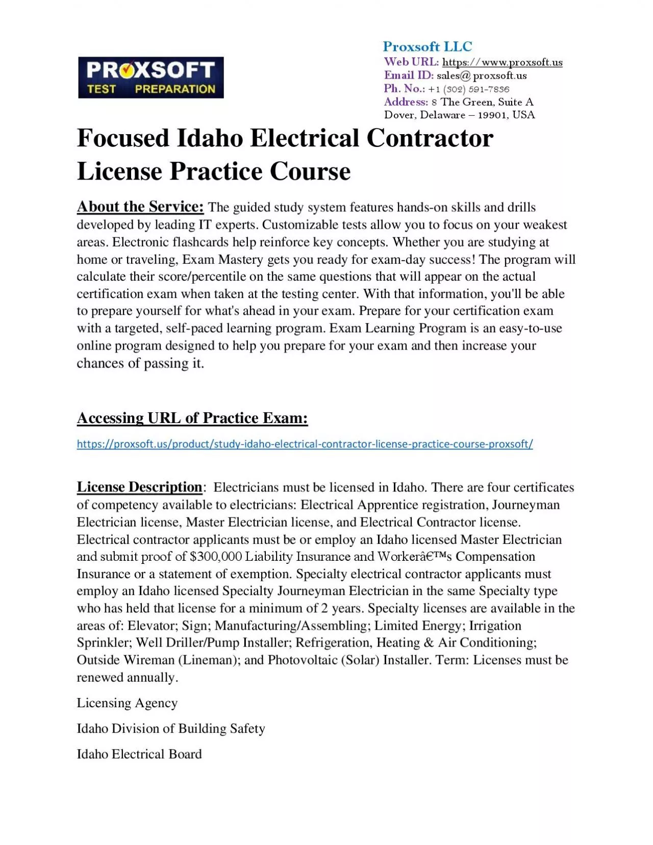 PDF-Focused Idaho Electrical Contractor License Practice Course