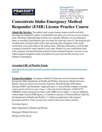 Concentrate Idaho Emergency Medical Responder (EMR) License Practice Course