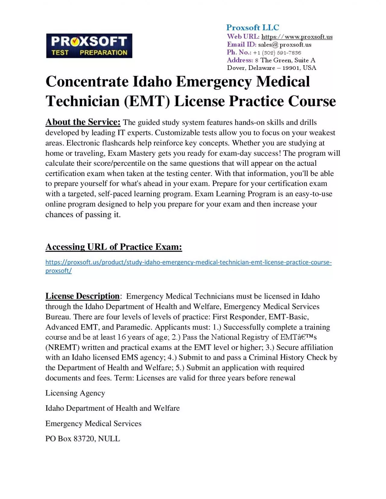 PDF-Concentrate Idaho Emergency Medical Technician (EMT) License Practice Course