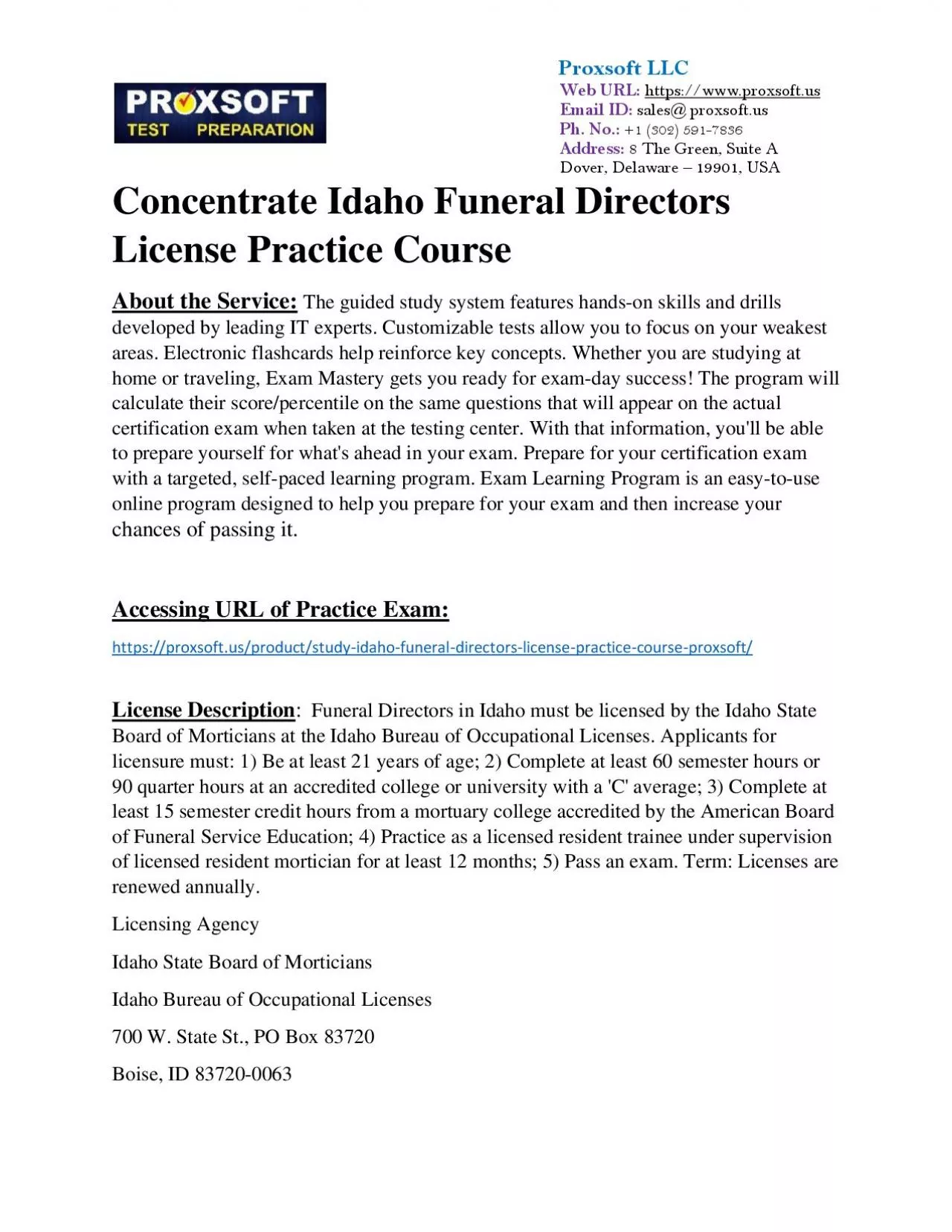 PDF-Concentrate Idaho Funeral Directors License Practice Course