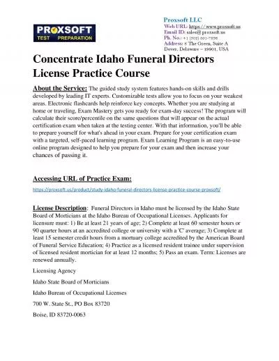 Concentrate Idaho Funeral Directors License Practice Course