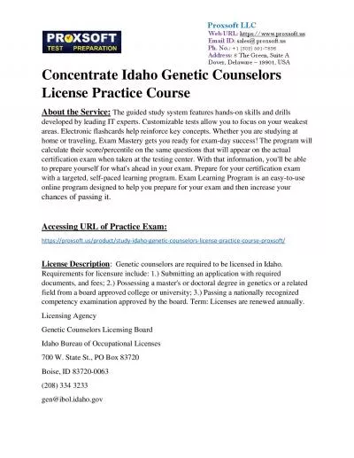 Concentrate Idaho Genetic Counselors License Practice Course