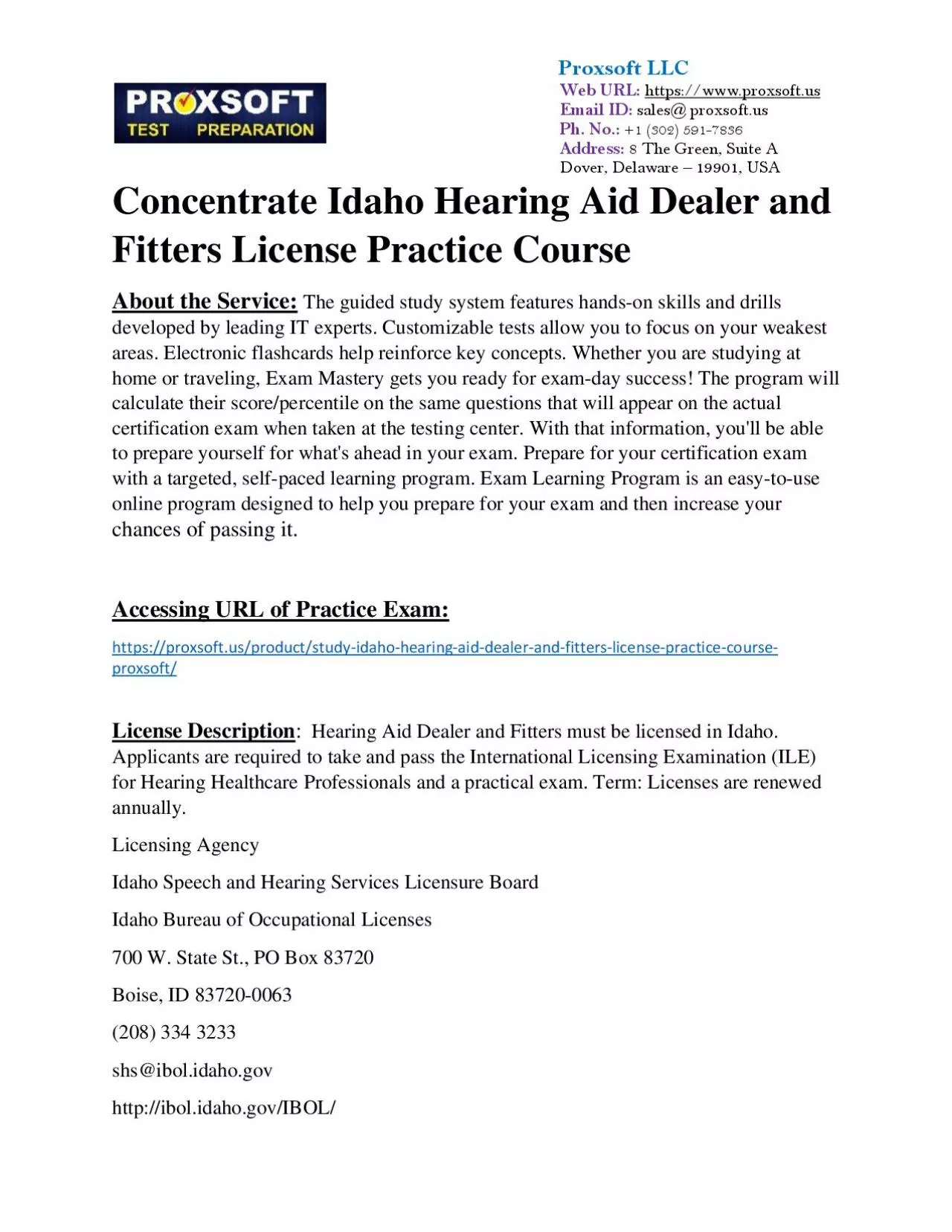 Concentrate Idaho Hearing Aid Dealer and Fitters License Practice Course