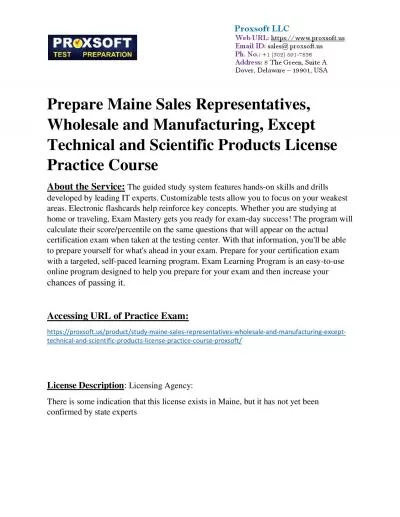 Prepare Maine Sales Representatives, Wholesale and Manufacturing, Except Technical and