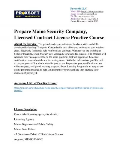 Prepare Maine Security Company, Licensed Contract License Practice Course