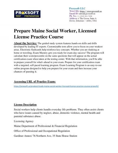 Prepare Maine Social Worker, Licensed License Practice Course