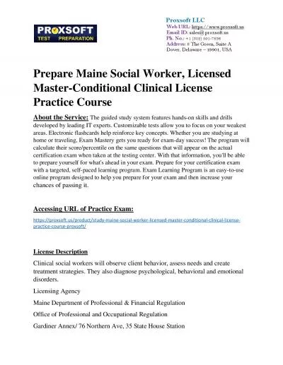 Prepare Maine Social Worker, Licensed Master-Conditional Clinical License Practice Course