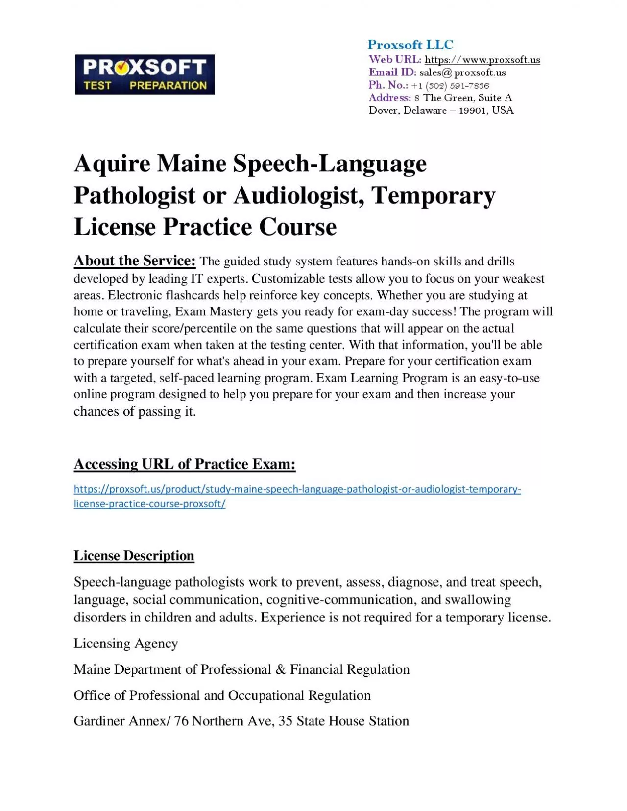 PDF-Aquire Maine Speech-Language Pathologist or Audiologist, Temporary License Practice Course