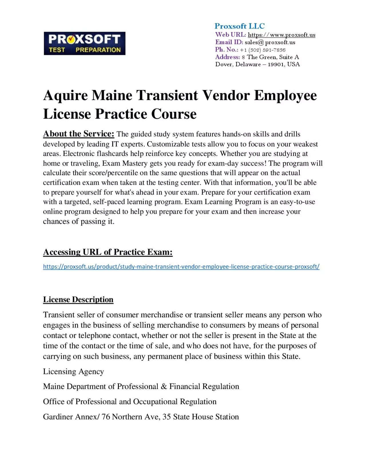 PDF-Aquire Maine Transient Vendor Employee License Practice Course