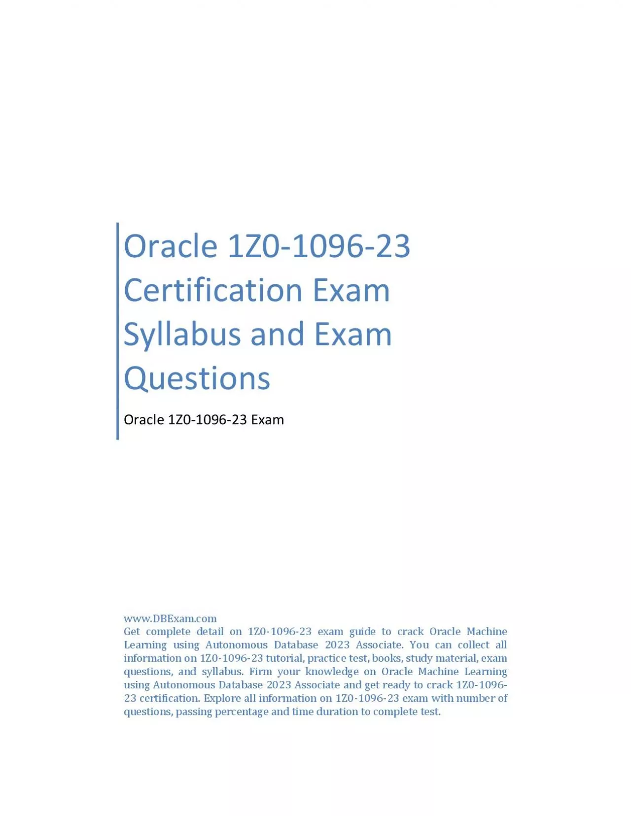 PDF-Oracle 1Z0-1096-23 Certification Exam Syllabus and Exam Questions