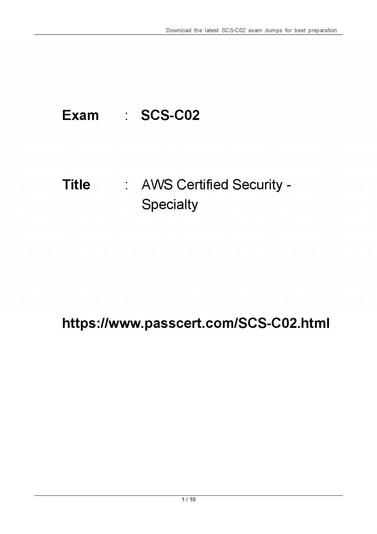 PDF-AWS Certified Security - Specialty SCS-C02 Dumps