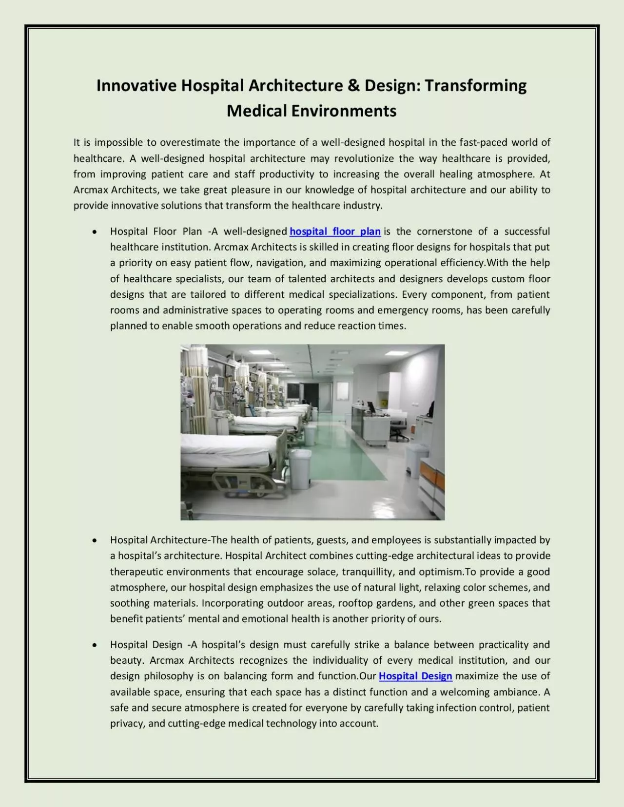 Innovative Hospital Architecture & Design: Transforming Medical Environments