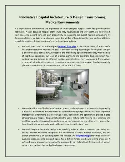Innovative Hospital Architecture & Design: Transforming Medical Environments