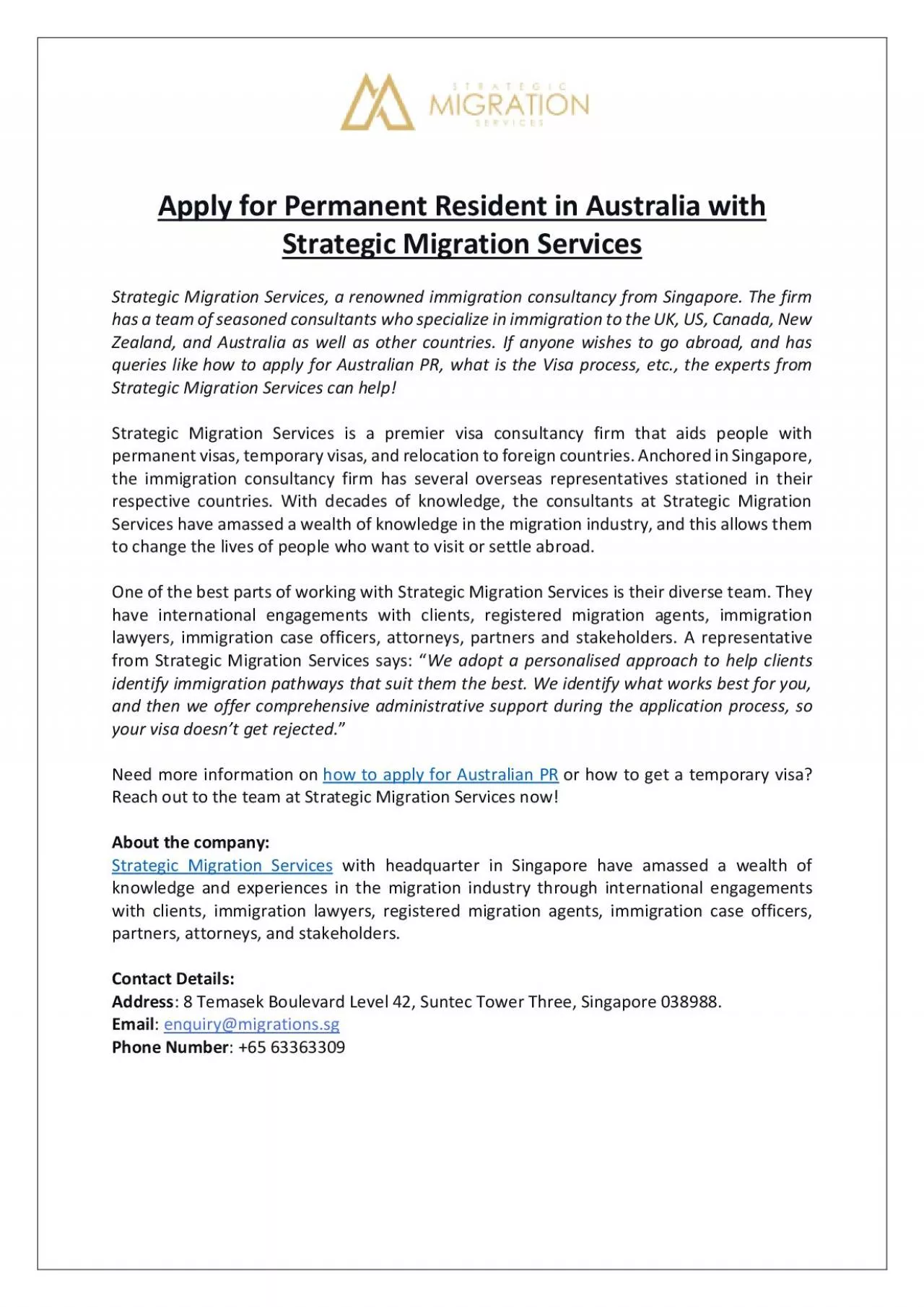 PDF-Apply for Permanent Resident in Australia with Strategic Migration Services