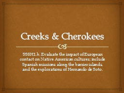 Creeks & Cherokees SS8H1.b. Evaluate the impact of European contact on Native American